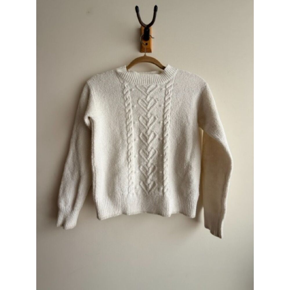 Crewcuts J Crew for Kids - White Sweater w/ hearts -  Kids Large